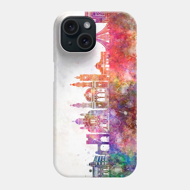 Algiers skyline in watercolor background Phone Case by PaulrommerArt