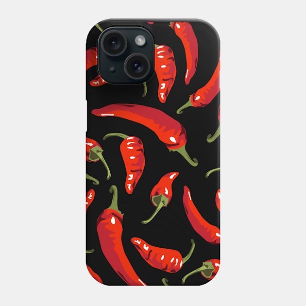 Chili peppers on black Phone Case by kobyakov