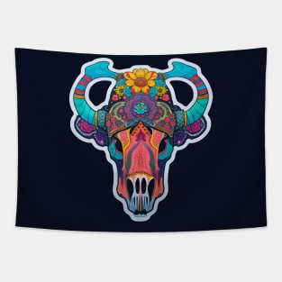 Colourful Cow skull Tapestry