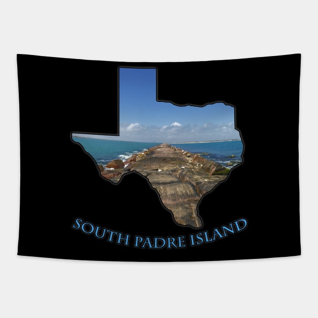 Texas State Outline (South Padre Island Jetty) Tapestry by gorff