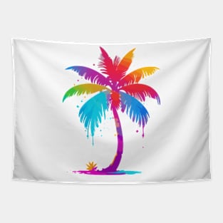 Rainbow Palm Mirage - Multicolor Silhouette Tapestry