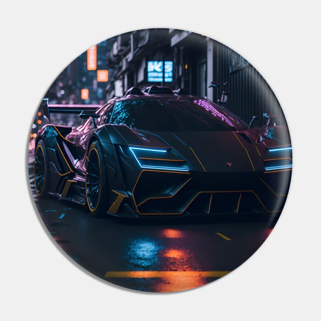 Dark Sports Car in Japanese Neon City Pin by star trek fanart and more