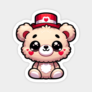 Cute Valentine's teddy Bear with a Heart Hat Magnet