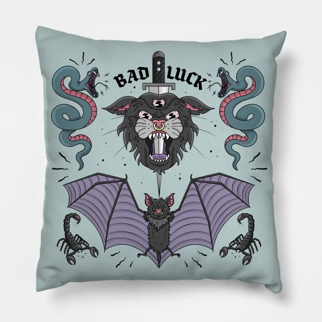 BAD LUCK Pillow by bratcave.studio