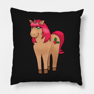 Christmas Unicorn and Holly Pillow