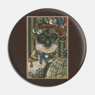 Steampunk Cat Traveler - Siamese Cat Pin