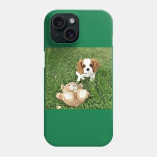 cavalier king charles spaniel blenheim puppy with toy Phone Case