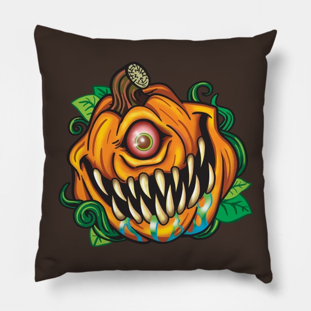 Evil Pumpkin Halloween Pillow by GregNowachek