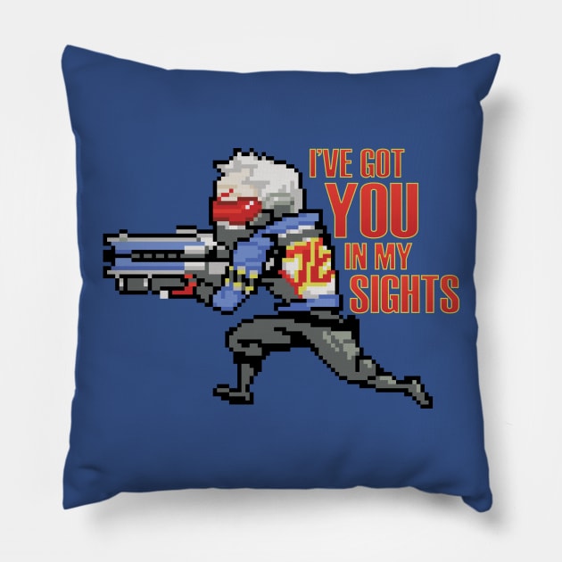 Overwatch - 16-Bit Soldier 76 Quote Pillow by wyckedguitarist