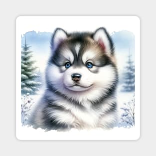 Watercolor Siberian Husky Puppies - Cute Puppy Magnet