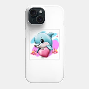 Cute Blue Baby Dolphin and a Valentine Heart Phone Case