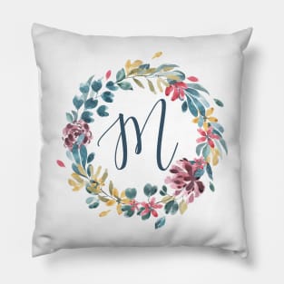 Floral Monogram M Colorful Full Blooms Pillow