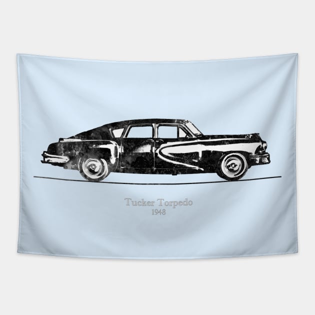Tucker Torpedo 1948 - Black and White Watercolor Tapestry by SPJE Illustration Photography
