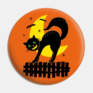 Halloween Cute Retro Vintage Black Cat and Moon Pin