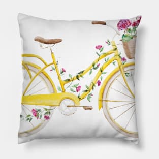 pretty yellow antique bicycles & beautiful flowers Pillow