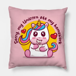 Sorry, my unicorn ate my homework (light colors) Pillow