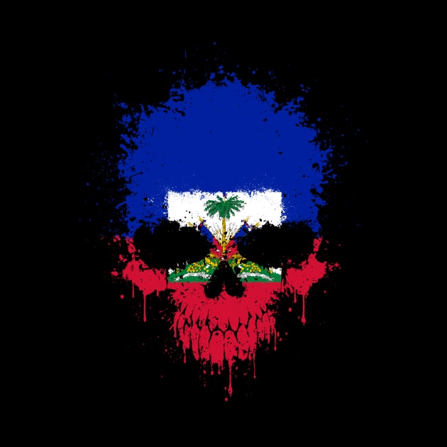 Chaotic Haitian Flag Splatter Skull by jeffbartels