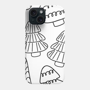 Black Outline Christmas Tree Doodle Pattern on White Background, made by EndlessEmporium Phone Case