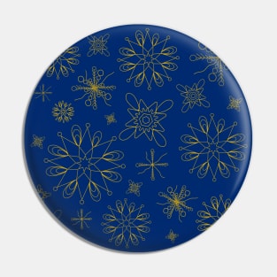 Yellow snowflakes on dark midnight blue pattern Pin