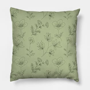 Green Floral Pattern #2 Pillow