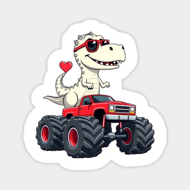 Valentines day Dinosaur Monster Truck with Heart Boys girls Magnet by ArtistTee ⭐⭐⭐⭐⭐