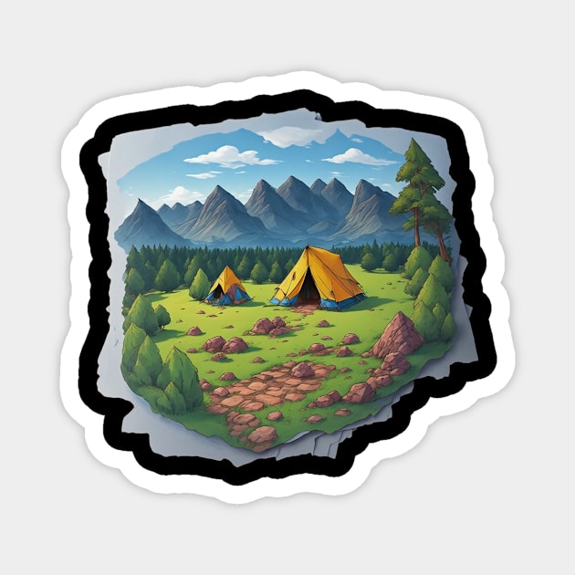 Camping Tent Adventure Sunset Retro Art Magnet by Flowering Away