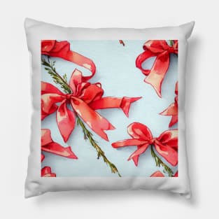 Watercolor red bow red ribbon Pillow