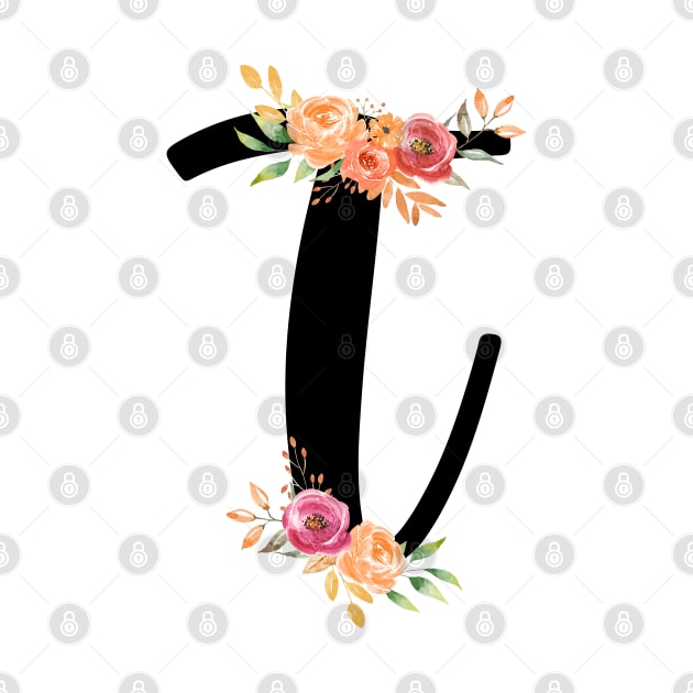 Letter T With Watercolor Floral Wreath by NatureGlow