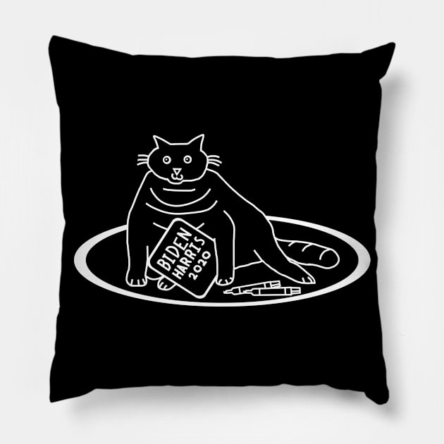 Whiteline Chonky Cat with Biden Harris Sign Pillow by ellenhenryart