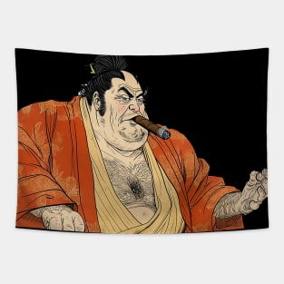 Puff Sumo: Cigars Are My Therapy on a dark (Knocked Out) background Tapestry