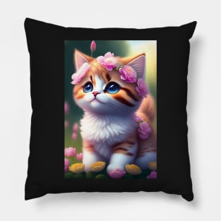 Adorable Cat Illustration- Modern Digital Art Pillow