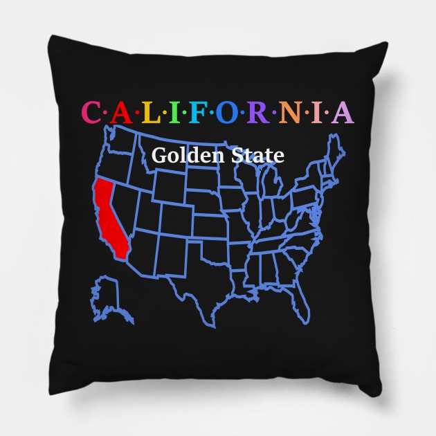 California, USA. Golden State (Map Version) Pillow by Koolstudio