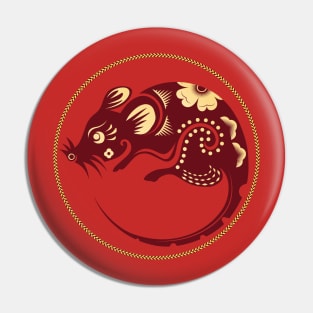 Year Of The Rat Colorful Papercut Art Design Pin