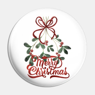 Merry Christmas lettering with mistletoe Pin