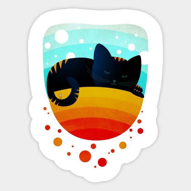 Sleepy Kitty Over The Rainbow Holding An Owl On Its Tail Cat