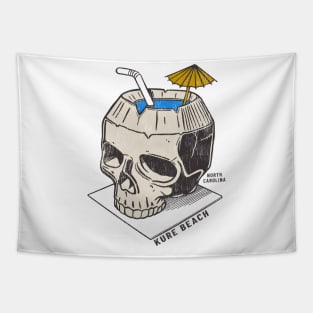 Kure Beach, NC Summertime Vacationing Skull Drink Tapestry