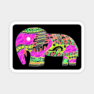 elephant in bright colors in tribal art ecopop pattern Magnet