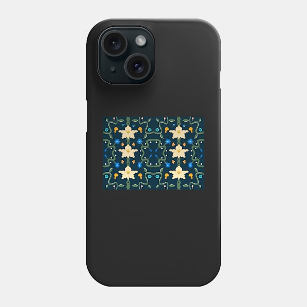 Midnight folk flowers Phone Case by MorvernDesigns