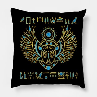 Egyptian Scarab Beetle Gold and blue stained glass Pillow