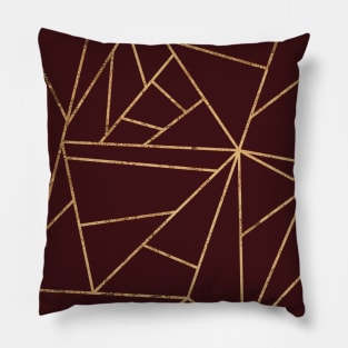 Mulled Wine Red and Gold Geometric Lines Pillow