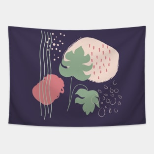 Abstract shapes lines dots and tropical monstera leaves digital design illustration Tapestry