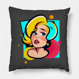 The design is inspired by the pop art movement, with the use of bright colors, geometric patterns and popular icons. Pillow