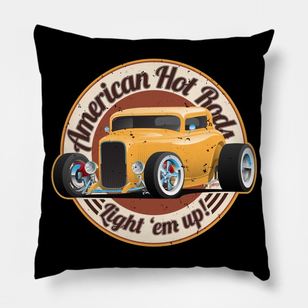 American Hot Rods Light 'Em Up Vintage Car Illustration Pillow by hobrath