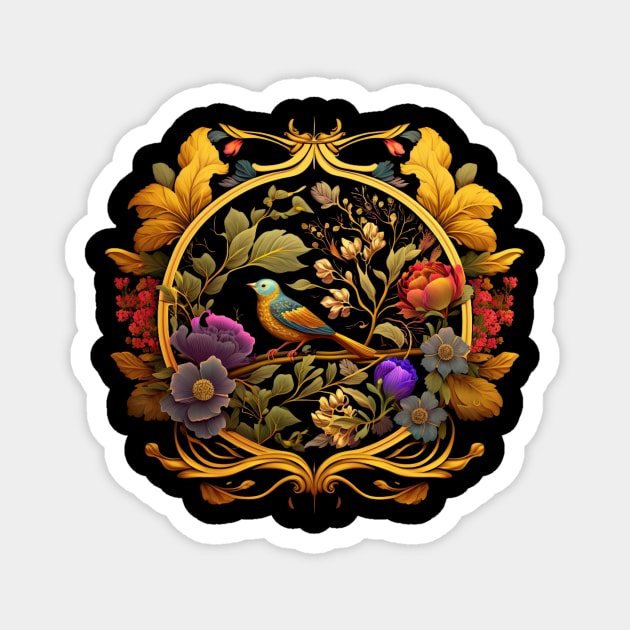 Bird with Floral Ornament Magnet by logiamerch