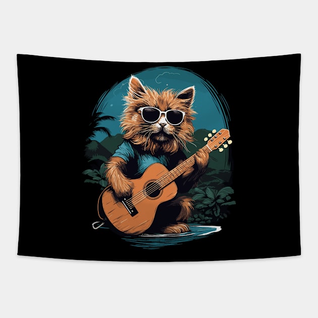 Hawaiian Guitar Music Concert Festival Funny Cat Hawaii Tapestry by KsuAnn