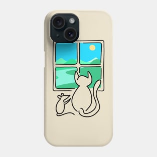 Cat and Mouse Window View BLACK OUTLINE Phone Case