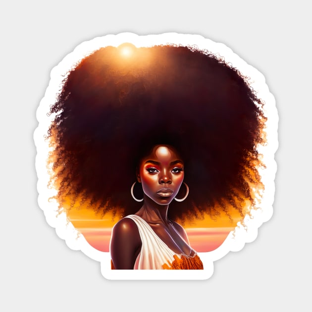 [AI Art] African sunset woman with big hair Magnet by Sissely