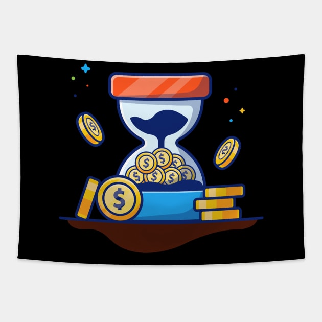 Hourglass with gold coin cartoon Tapestry by Catalyst Labs