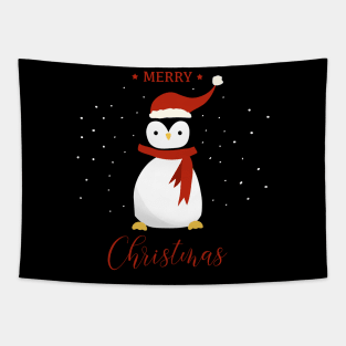 Holiday greeting from cute Penguin wearing red hat Tapestry