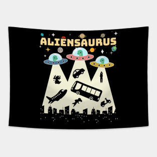 Aliensaurus Funny Astronaut Dinosaur in UFOs Unite to Clean Up the Planet Tapestry